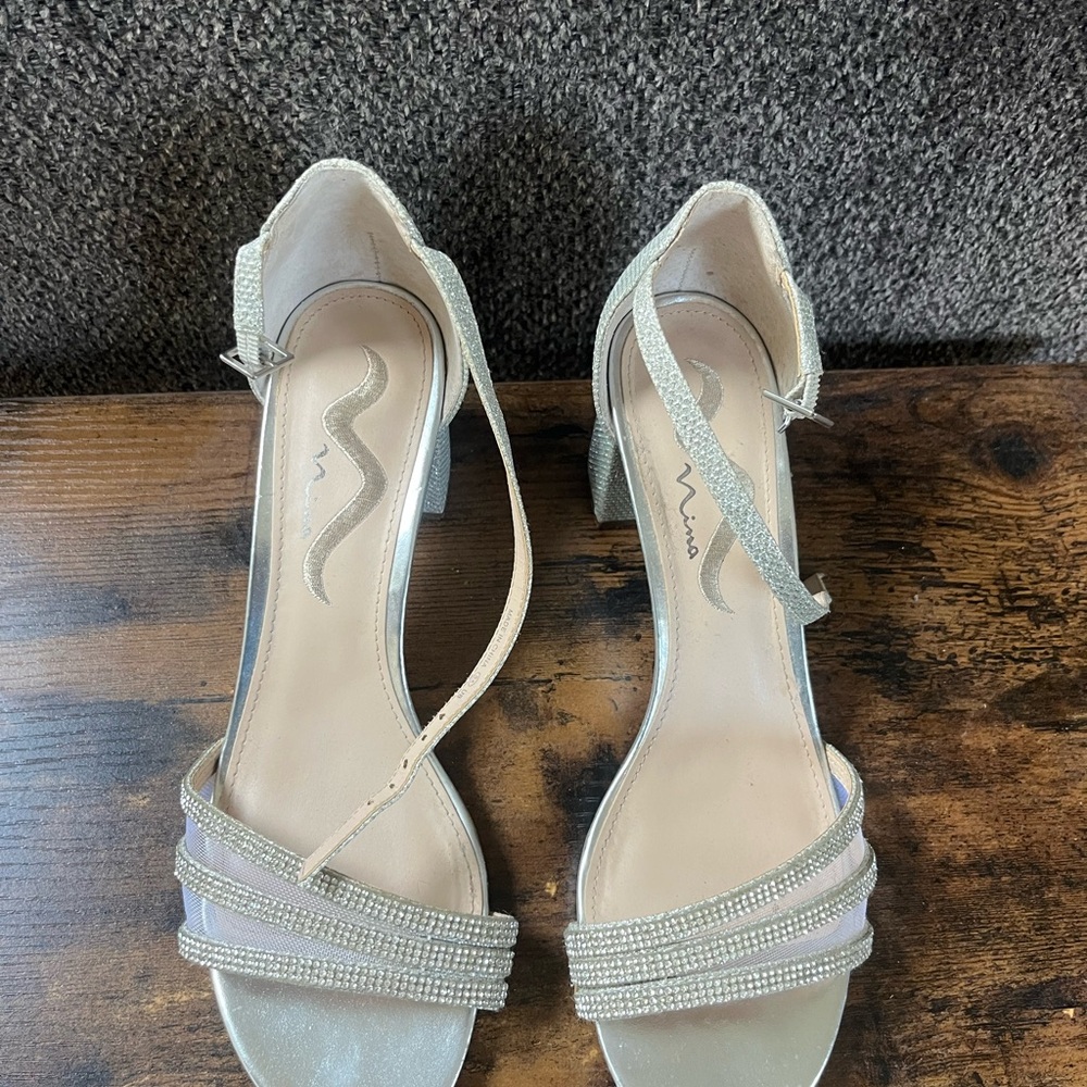 MIA Silver Strappy Heels with Moderate Heel